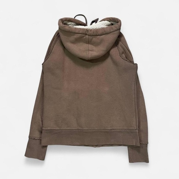 Y2K Sherpa Lined Hoodie Grunge Indie Sleaze Punk Fur Brown Full Zip Size M - Picture 2 of 6